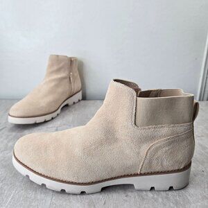 Vionic Ankle Booties Sz 11 Waterproof Tan Beige Suede Orthopedic Comfort Boots